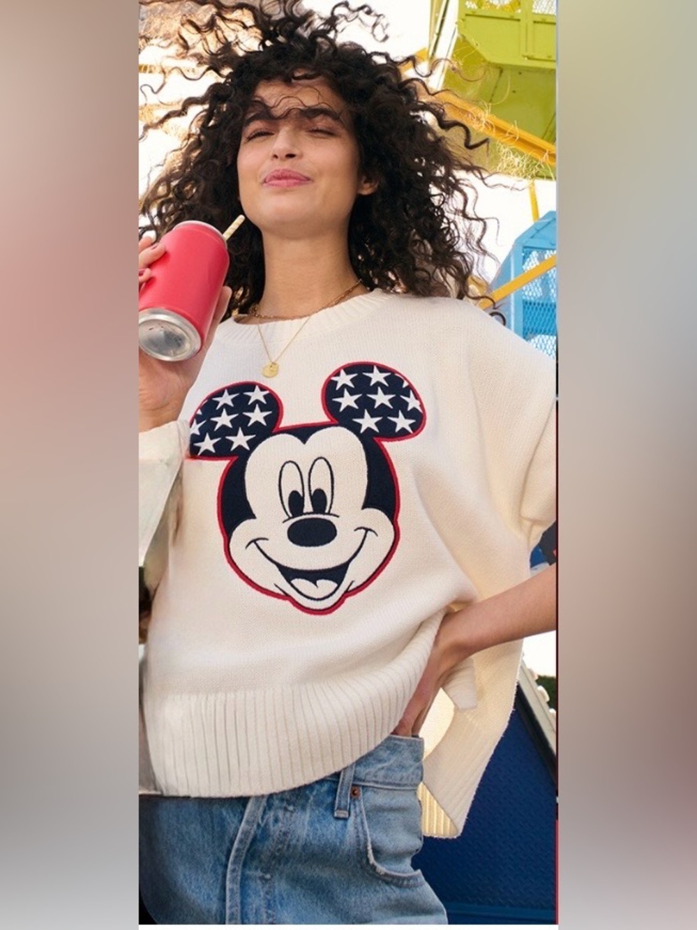 NWT Old Navy x Disney Mickey Mouse Patriotic Star Ears Knit oversized Sweater XS